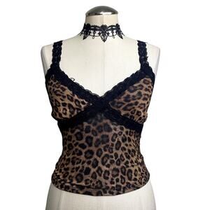 Vtg Y2k Best of Melrose Leopard Print Lace Cropped Tank Top Grunge Gothic XS